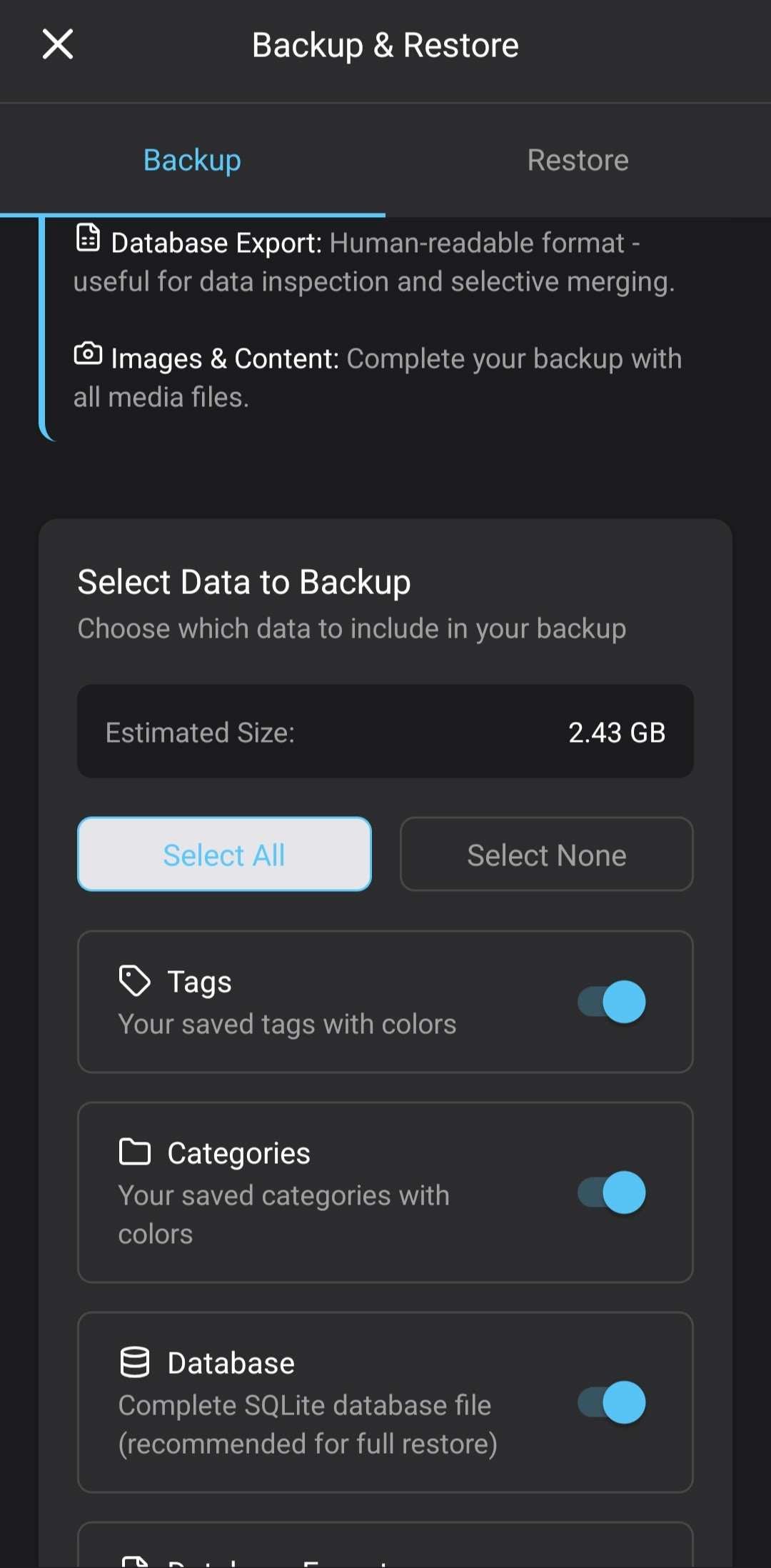 Containd backup and restore screen showing local device backup options