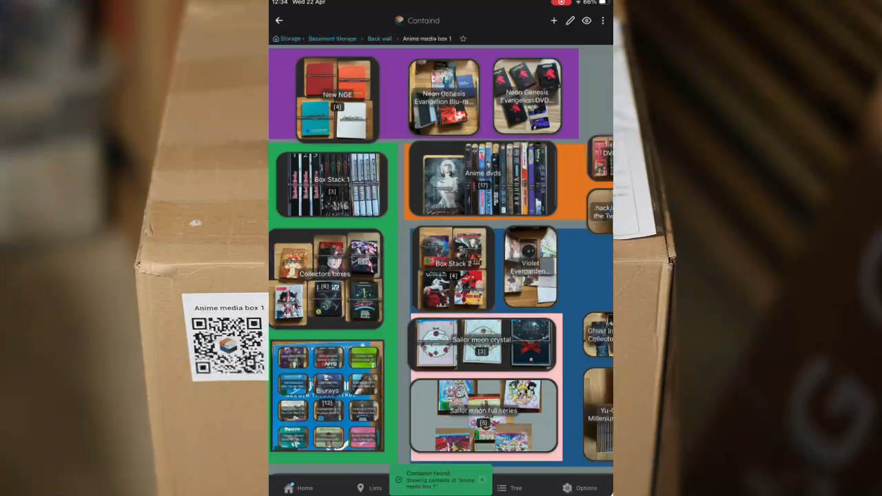 Basement storage hero scene with a real box and matching Containd view